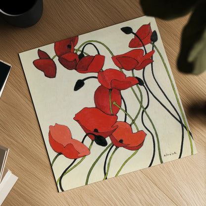 Poppies and Cream II by Shirley Novak. Shown as a detailed flat fine art print, highlighting archival giclee quality. Available as an archival giclee rolled canvas, fine art paper, or poster print. SKU 4670a.