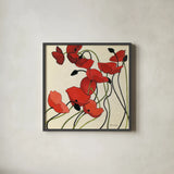 Poppies and Cream II by Shirley Novak. Shown in a sleek black glass frame for a contemporary gallery look. Available as an archival giclee rolled canvas, fine art paper, or poster print. SKU 4670a.