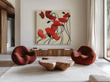Poppies and Cream II by Shirley Novak. Shown as extra-large giant wall art in a modern living room. Available as an archival giclee rolled canvas, fine art paper, or poster print. SKU 4670a.