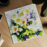 Poppies and Peonies by Shirley Novak. Shown as a detailed flat fine art print, highlighting archival giclee quality. Available as an archival giclee rolled canvas, fine art paper, or poster print. SKU 90692a.