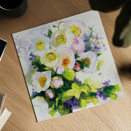 Poppies and Peonies by Shirley Novak. Shown as a detailed flat fine art print, highlighting archival giclee quality. Available as an archival giclee rolled canvas, fine art paper, or poster print. SKU 90692a.