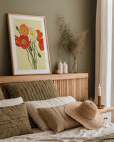Poppy Nosegay I by Shirley Novak. shown as a paper print in a natural frame. Available as a archival giclee rolled canvas, fine art paper, or poster print. SKU 45982h.