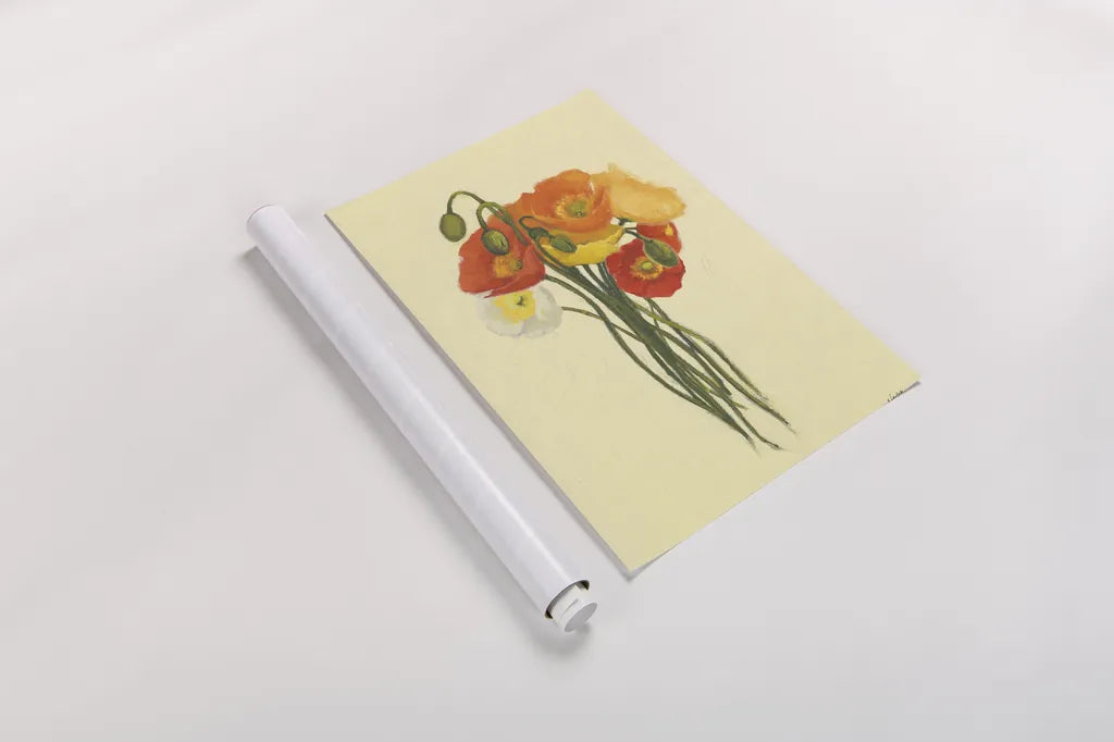 Poppy Nosegay II by Shirley Novak. shown as a rolled paper print. Available as archival giclee rolled canvas, fine art paper, or poster print. SKU 45983h.