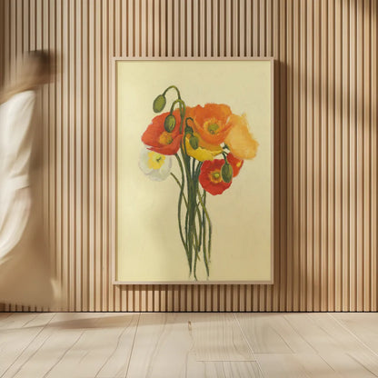 Poppy Nosegay II by Shirley Novak. shown as over sized large wall art. Available as an archival giclee rolled canvas, fine art paper, or poster print. SKU 45983h.