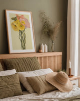 Poppy Nosegay III by Shirley Novak. shown as a paper print in a natural frame. Available as a archival giclee rolled canvas, fine art paper, or poster print. SKU 45984h.