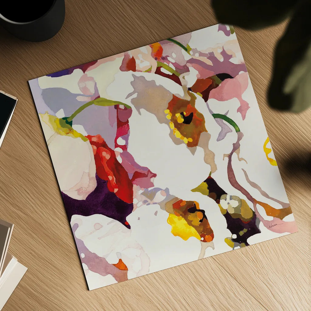 Poppy Patterns I by Shirley Novak. Shown as a detailed flat fine art print, highlighting archival giclee quality. Available as an archival giclee rolled canvas, fine art paper, or poster print. SKU 88679a.