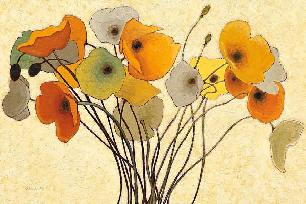Pumpkin Poppies I by Shirley Novak. SKU 4679i. Archival Giclee Fine art print for wall decor.
