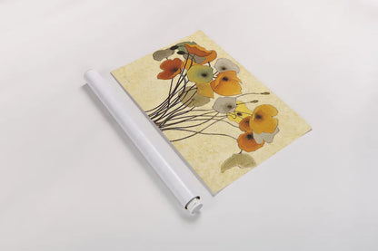 Pumpkin Poppies I by Shirley Novak. shown as a rolled paper print. Available as archival giclee rolled canvas, fine art paper, or poster print. SKU 4679i.