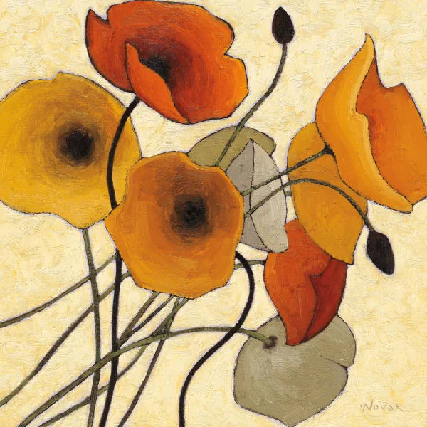 Pumpkin Poppies II by Shirley Novak. SKU 4680a. Archival Giclee Fine art print for wall decor.