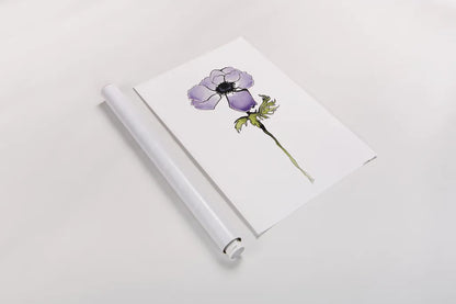 Purple Anemone I by Shirley Novak. shown as a rolled paper print. Available as archival giclee rolled canvas, fine art paper, or poster print. SKU 88452h.