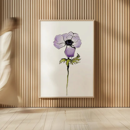 Purple Anemone I by Shirley Novak. shown as over sized large wall art. Available as an archival giclee rolled canvas, fine art paper, or poster print. SKU 88452h.