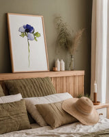 Purple Anemone III by Shirley Novak. shown as a paper print in a natural frame. Available as a archival giclee rolled canvas, fine art paper, or poster print. SKU 88454h.