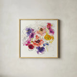Rainbow Ruffles II by Shirley Novak. Shown in a natural wood glass frame for a timeless modern aesthetic. Available as an archival giclee rolled canvas, fine art paper, or poster print. SKU 28941a.