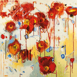 Red Poppy Chaos by Shirley Novak. SKU 89489a. Archival Giclee Fine art print for wall decor.