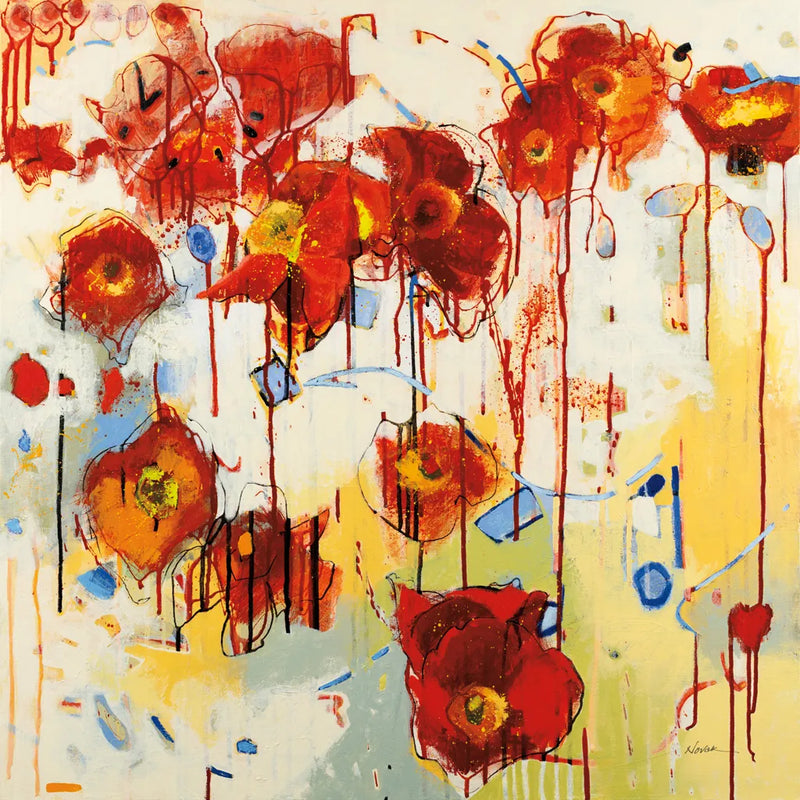 Red Poppy Chaos by Shirley Novak. SKU 89489a. Archival Giclee Fine art print for wall decor.