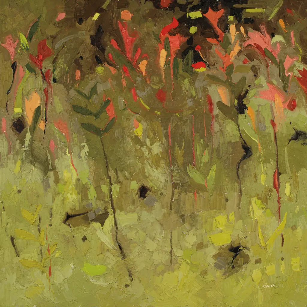 Red Salvia Imagined by Shirley Novak. SKU 98492a. Archival Giclee Fine art print for wall decor.