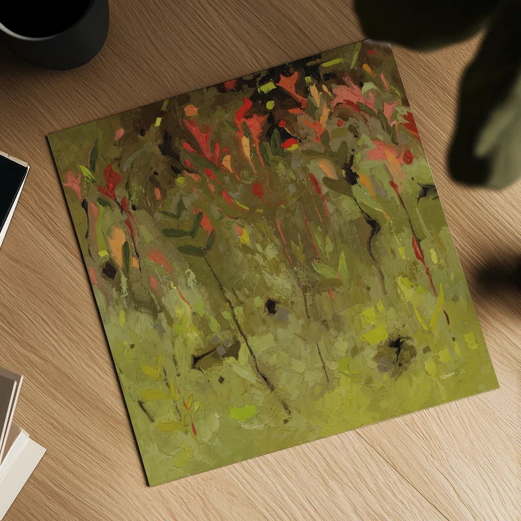 Red Salvia Imagined by Shirley Novak. Shown as a detailed flat fine art print, highlighting archival giclee quality. Available as an archival giclee rolled canvas, fine art paper, or poster print. SKU 98492a.