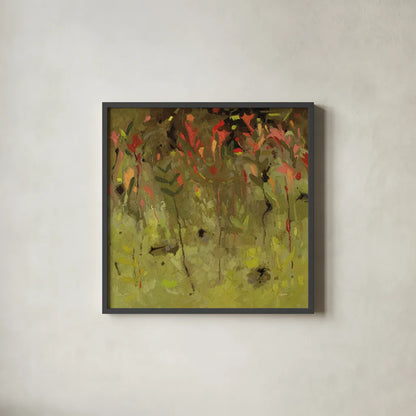 Red Salvia Imagined by Shirley Novak. Shown in a sleek black glass frame for a contemporary gallery look. Available as an archival giclee rolled canvas, fine art paper, or poster print. SKU 98492a.