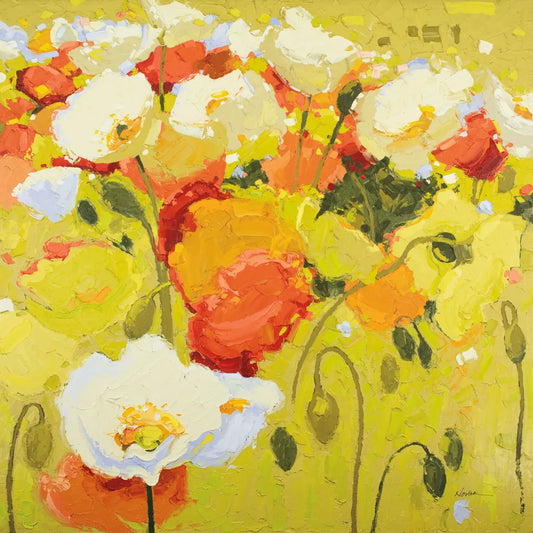 Red and Olive Celebration by Shirley Novak. SKU 98490a. Archival Giclee Fine art print for wall decor.