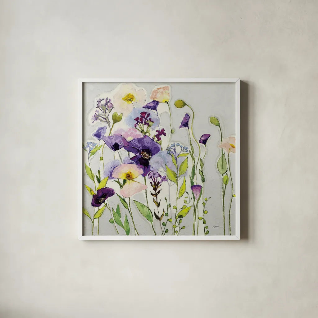 Reve de Coquelicot by Shirley Novak. Shown in a crisp white glass frame for a clean and minimalist style. Available as an archival giclee rolled canvas, fine art paper, or poster print. SKU 89140a.