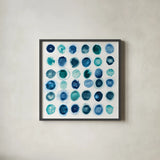 Roundabout Blue by Shirley Novak. Shown in a sleek black glass frame for a contemporary gallery look. Available as an archival giclee rolled canvas, fine art paper, or poster print. SKU 23829a.