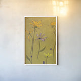 Rudbeckia Float by Shirley Novak. shown as a paper print in a white frame. Available as a archival giclee rolled canvas, fine art paper, or poster print. SKU 98500h.
