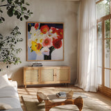Shining by Shirley Novak. Shown in a natural wood frame in a cozy modern living room. Available as an archival giclee rolled canvas, fine art paper, or poster print. SKU 90694a.