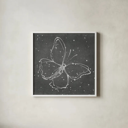 Silver Wings I by Shirley Novak. Shown in a crisp white glass frame for a clean and minimalist style. Available as an archival giclee rolled canvas, fine art paper, or poster print. SKU 73123a.