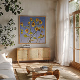 Sing Singing II by Shirley Novak. Shown in a natural wood frame in a cozy modern living room. Available as an archival giclee rolled canvas, fine art paper, or poster print. SKU 29541a.