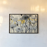 Snow Day Gray Flower by Shirley Novak. shown as a paper print in a black flame. Available as a archival giclee rolled canvas, fine art paper, or poster print. SKU 23719i.