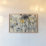 Snow Day Gray Flower by Shirley Novak. shown as a paper print in a natural frame. Available as a archival giclee rolled canvas, fine art paper, or poster print. SKU 23719i.