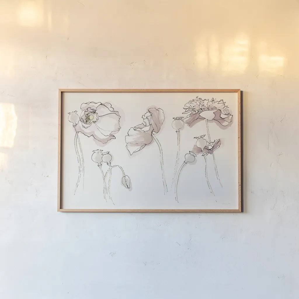 Somniferums Neutral Crop by Shirley Novak. shown as a paper print in a natural frame. Available as a archival giclee rolled canvas, fine art paper, or poster print. SKU 59556i.
