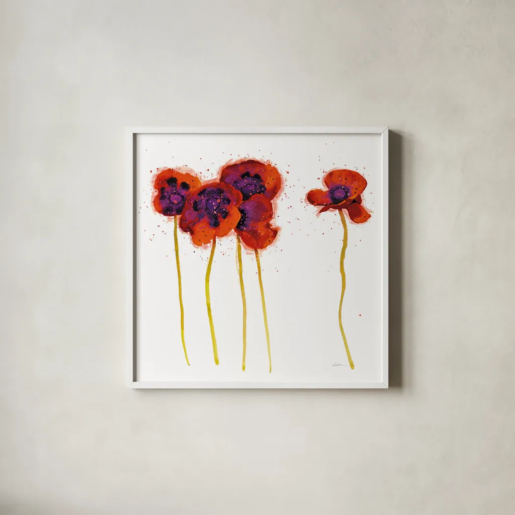 Splash Garden II on White by Shirley Novak. Shown in a crisp white glass frame for a clean and minimalist style. Available as an archival giclee rolled canvas, fine art paper, or poster print. SKU 29736a.