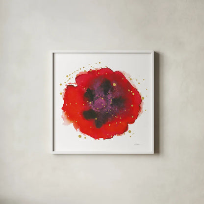 Splash IV with Gold by Shirley Novak. Shown in a crisp white glass frame for a clean and minimalist style. Available as an archival giclee rolled canvas, fine art paper, or poster print. SKU 29783a.