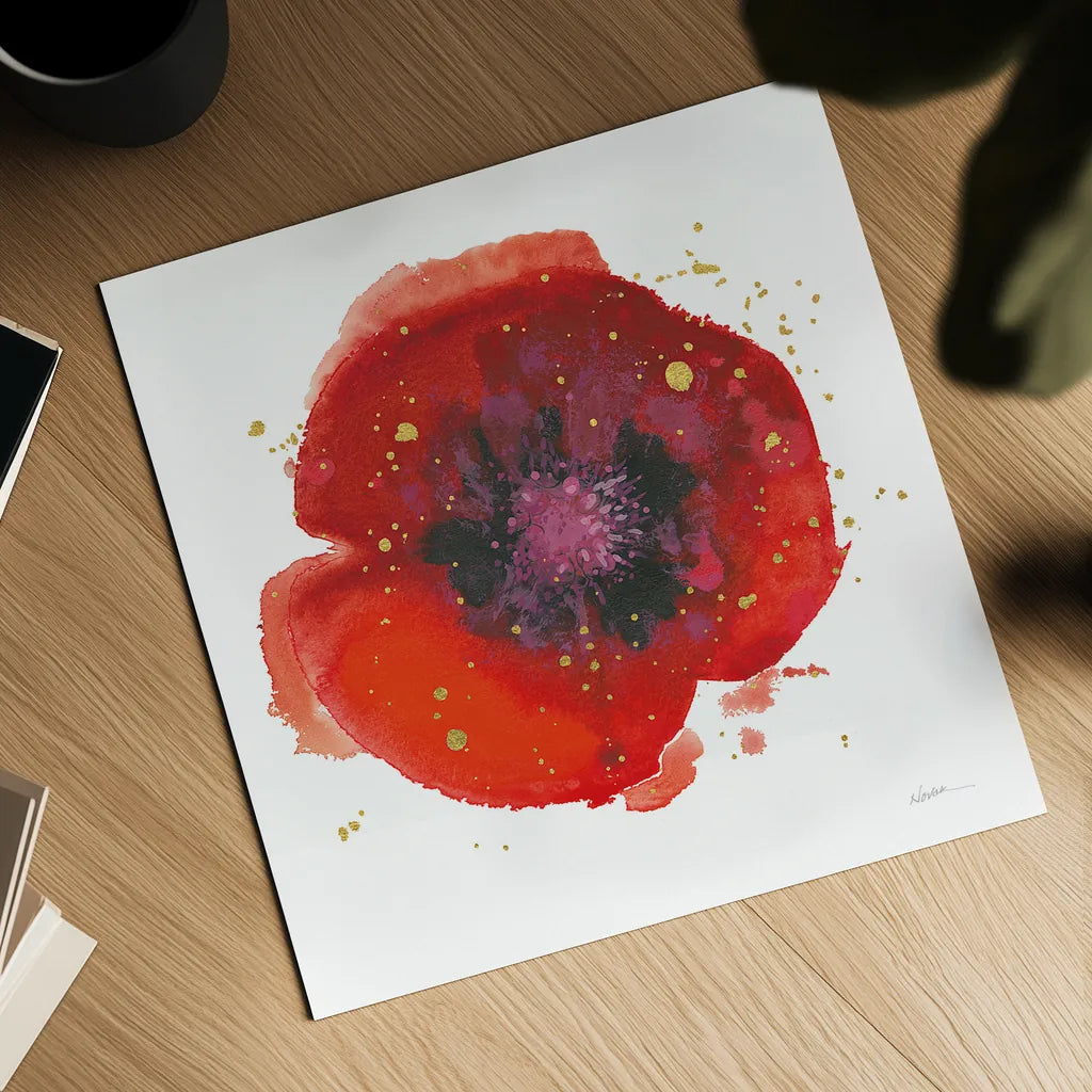 Splash V with Gold by Shirley Novak. Shown as a detailed flat fine art print, highlighting archival giclee quality. Available as an archival giclee rolled canvas, fine art paper, or poster print. SKU 29784a.