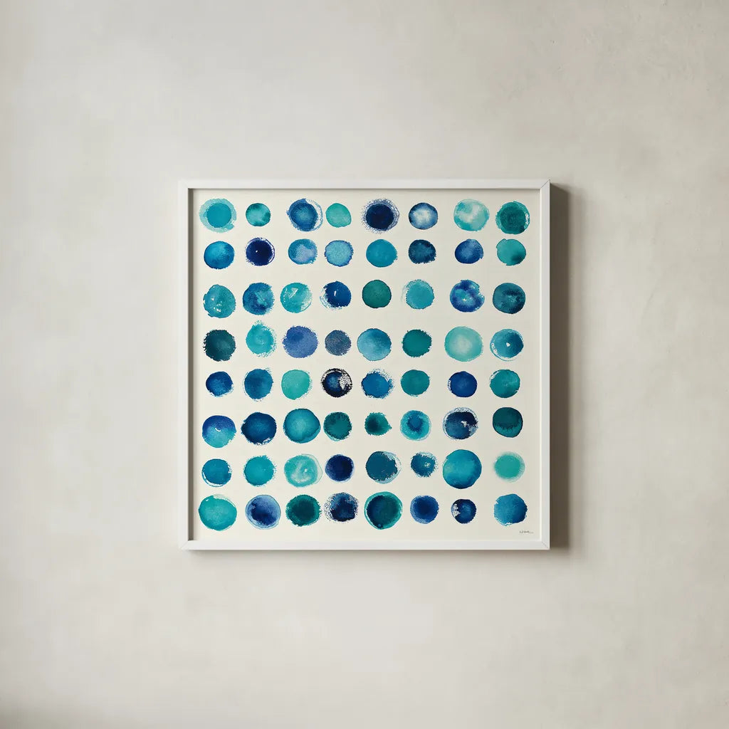 Spot of Rain by Shirley Novak. Shown in a crisp white glass frame for a clean and minimalist style. Available as an archival giclee rolled canvas, fine art paper, or poster print. SKU 22905a.