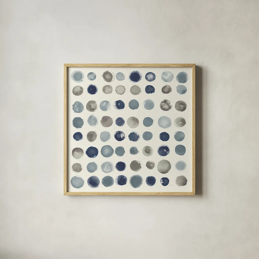 Spot of Rain Neutral by Shirley Novak. Shown in a natural wood glass frame for a timeless modern aesthetic. Available as an archival giclee rolled canvas, fine art paper, or poster print. SKU 68392a.