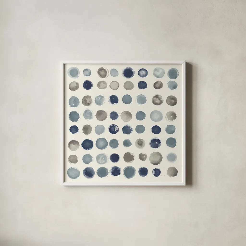 Spot of Rain Neutral by Shirley Novak. Shown in a crisp white glass frame for a clean and minimalist style. Available as an archival giclee rolled canvas, fine art paper, or poster print. SKU 68392a.