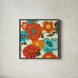 Spring Collage Vignette by Shirley Novak. Shown in a sleek black glass frame for a contemporary gallery look. Available as an archival giclee rolled canvas, fine art paper, or poster print. SKU 20783a.