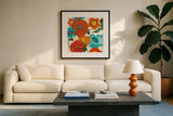 Spring Collage Vignette by Shirley Novak. Displayed in a glass frame with matte in a clean modern living room. Available as an archival giclee rolled canvas, fine art paper, or poster print. SKU 20783a.