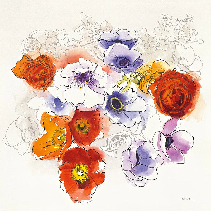 Spring Fleurs by Shirley Novak. SKU 25017a. Archival Giclee Fine art print for wall decor.