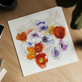 Spring Fleurs by Shirley Novak. Shown as a detailed flat fine art print, highlighting archival giclee quality. Available as an archival giclee rolled canvas, fine art paper, or poster print. SKU 25017a.