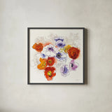 Spring Fleurs by Shirley Novak. Shown in a sleek black glass frame for a contemporary gallery look. Available as an archival giclee rolled canvas, fine art paper, or poster print. SKU 25017a.