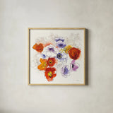 Spring Fleurs by Shirley Novak. Shown in a natural wood glass frame for a timeless modern aesthetic. Available as an archival giclee rolled canvas, fine art paper, or poster print. SKU 25017a.