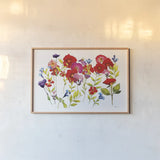 Summer Arrangement by Shirley Novak. shown as a paper print in a natural frame. Available as a archival giclee rolled canvas, fine art paper, or poster print. SKU 89482i.
