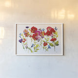 Summer Arrangement by Shirley Novak. shown as a paper print in a white frame. Available as a archival giclee rolled canvas, fine art paper, or poster print. SKU 89482i.