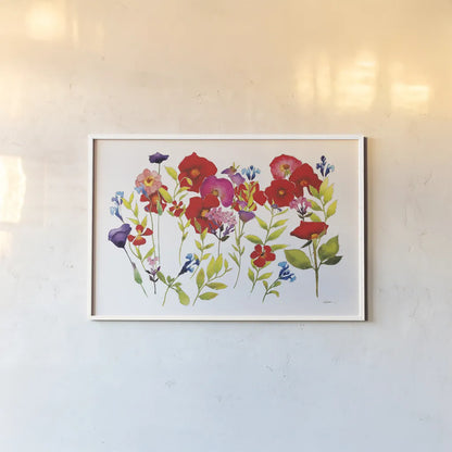 Summer Arrangement by Shirley Novak. shown as a paper print in a white frame. Available as a archival giclee rolled canvas, fine art paper, or poster print. SKU 89482i.