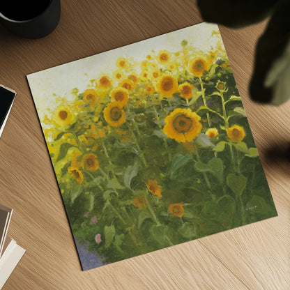 Sunflower Field by Shirley Novak. Shown as a detailed flat fine art print, highlighting archival giclee quality. Available as an archival giclee rolled canvas, fine art paper, or poster print. SKU 53132a.