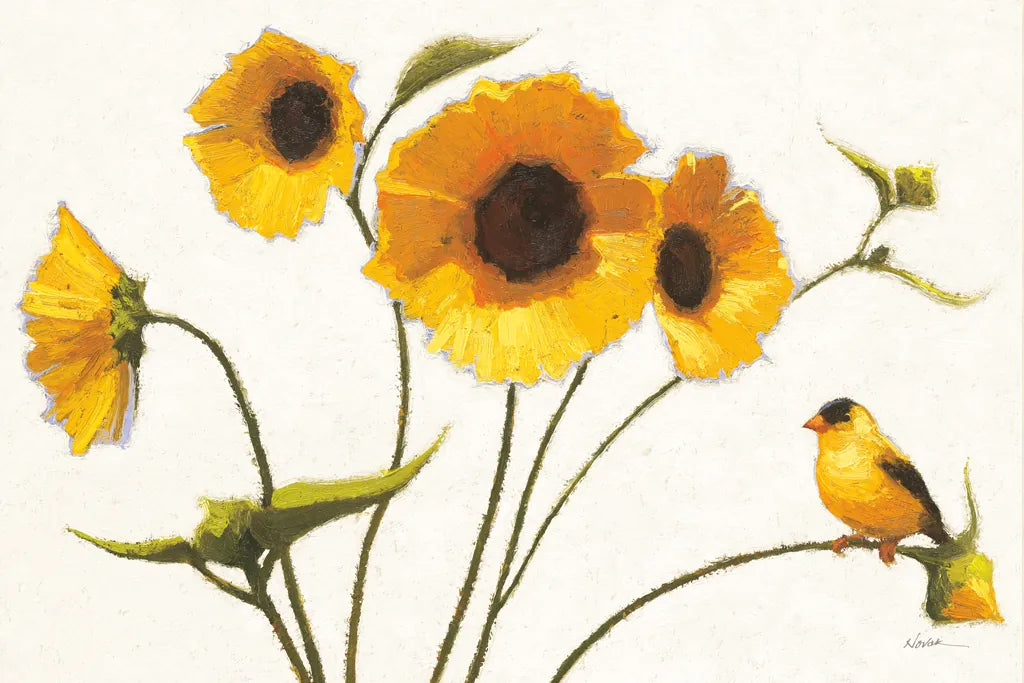 Sunny Flowers on White Crop by Shirley Novak. SKU 19094i. Archival Giclee Fine art print for wall decor.