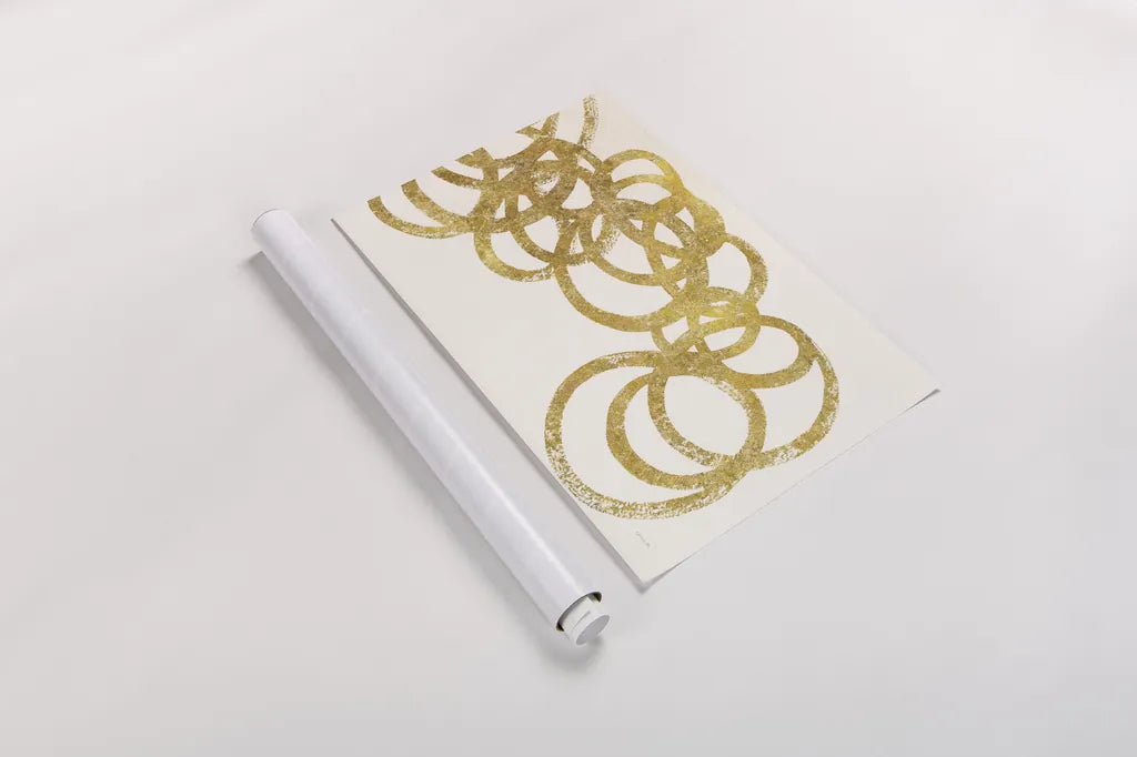 Swirling Element I Crop II Gold by Shirley Novak. shown as a rolled paper print. Available as archival giclee rolled canvas, fine art paper, or poster print. SKU 68390i.